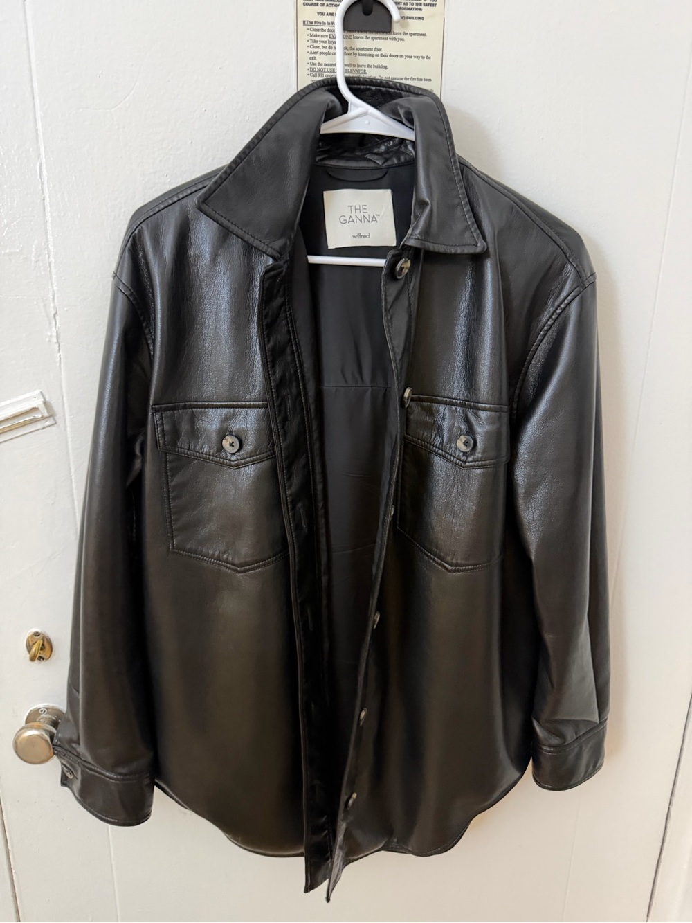 Aritzia Black Faux Leather Shirt Jacket